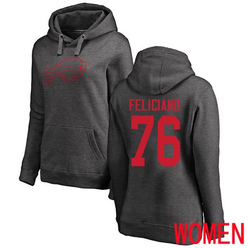 NFL Women Buffalo Bills #76 Jon Feliciano Ash One Color Pullover Hoodie Sweatshirt
